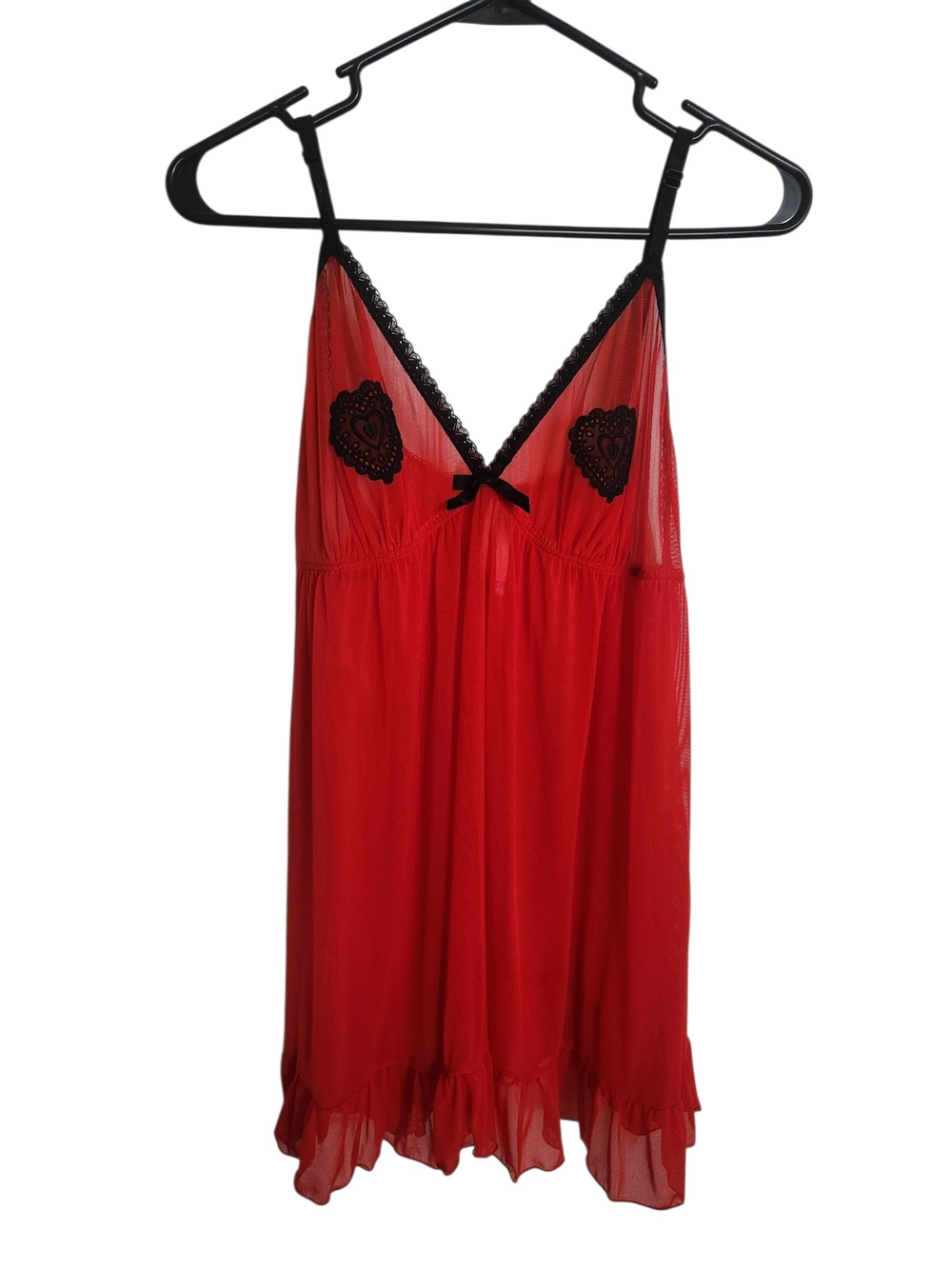 Secret Treasures Y2K Red Black Sheer Heart Babydoll Lingerie Chemise 2X